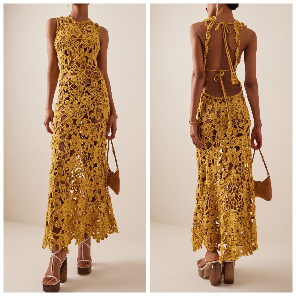 NEW Ulla Johnson YAEL YEAL Yellow Cotton Crochet Dress SMALL Floral Sheath $2250